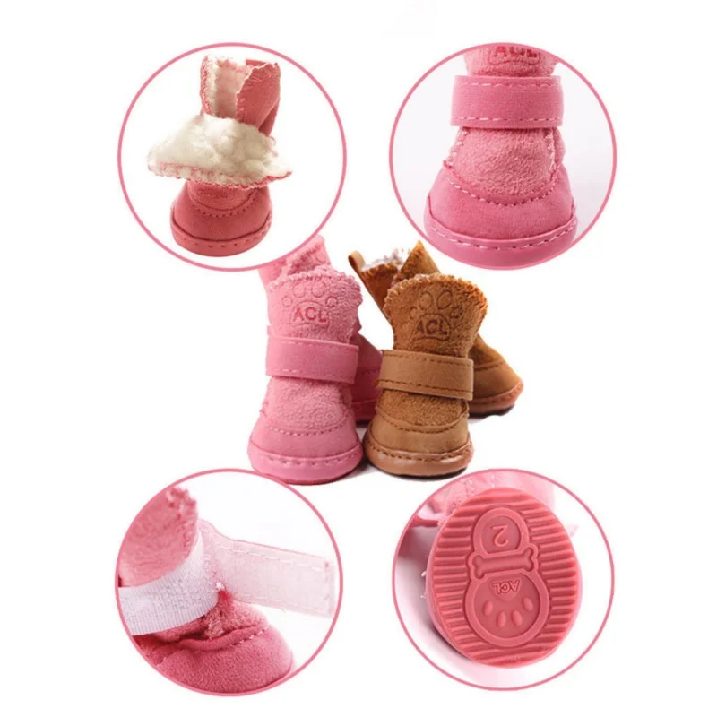 4Pcs/Set Cute Dog Boots Outdoor Snow Walking Non-slip Puppy Sneakers Supplies Puppy Comfortable Snow Boots Pet Winter Warm Shoes