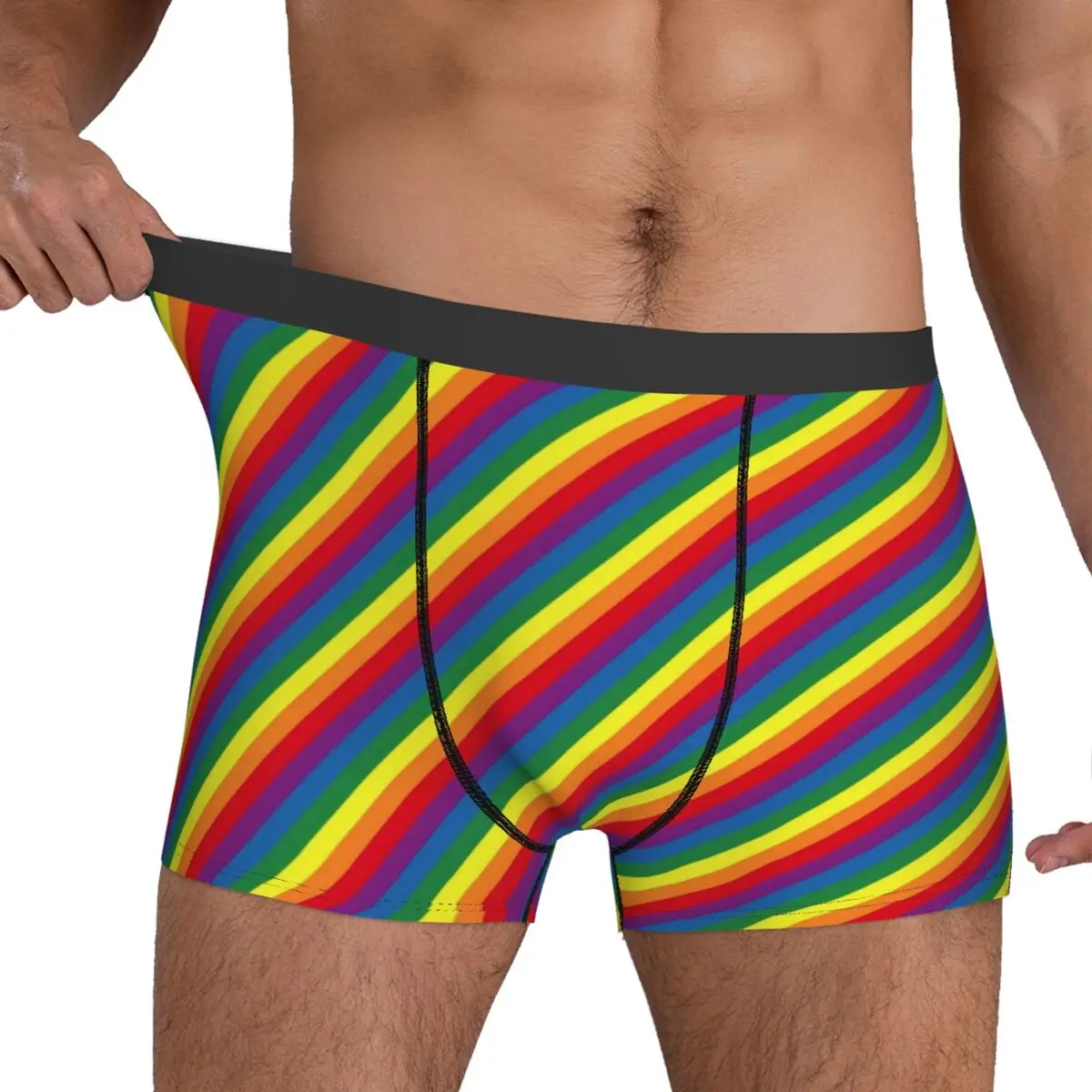 Diagonal Rainbow Underwear Colorful Stripes Print Print Boxer Shorts Trenky Males Underpants Classic Boxer Brief Gift