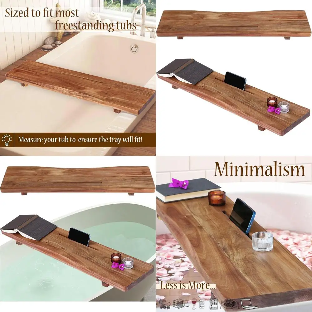 

Thick Acacia Wood Bathtub Tray with Adjustable Legs, Minimalistic Design for Bath Accessories, Suitable for Most Tubs, Ideal for