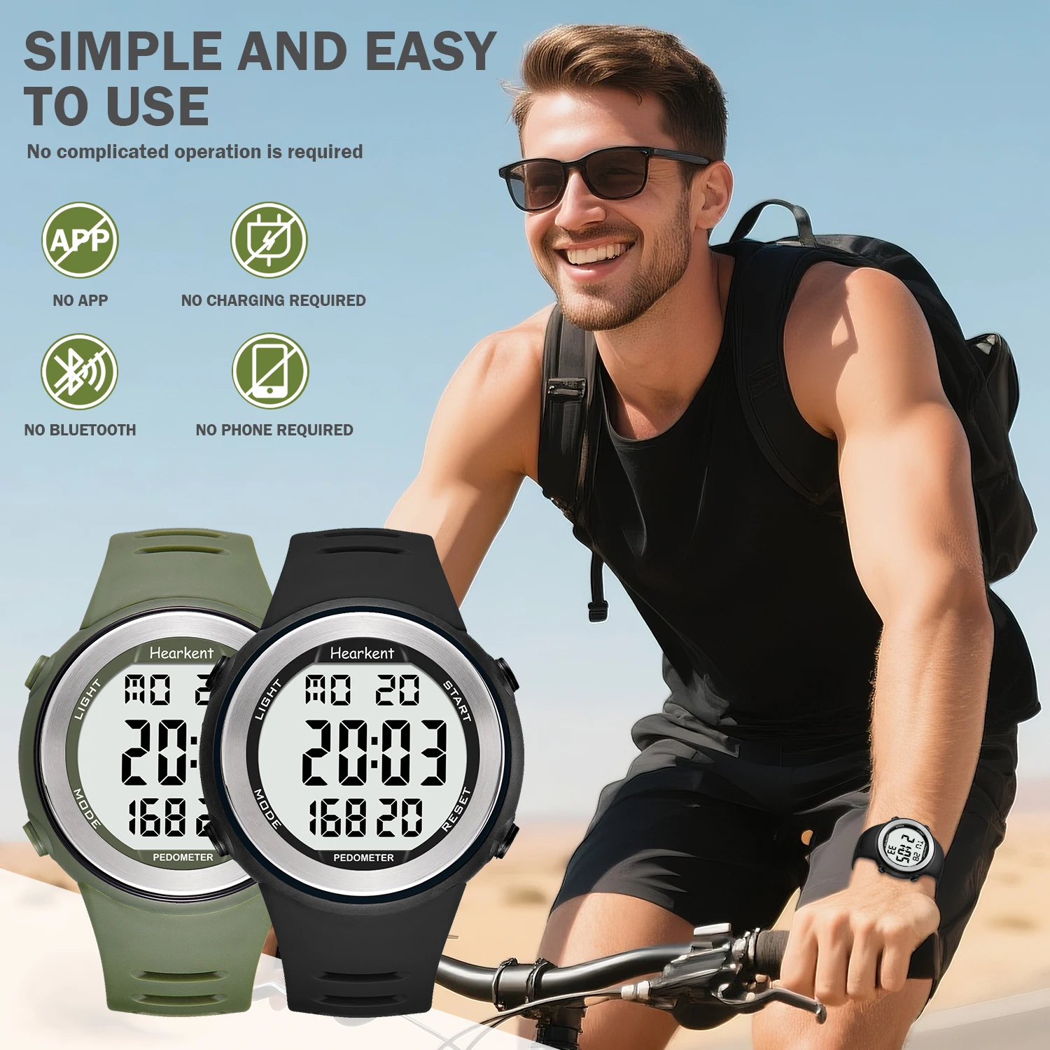 Hearkent Pedometer Watch Men Waterproof Step Counter Calorie Tracker Women Back Light Display Countdown Digital Sport Watches
