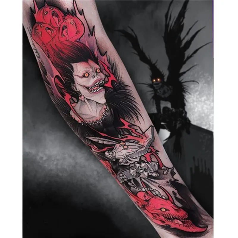 

Anime DEATH NOTE Ryuk Temporary Tattoos Black Death Demon Transfer Tattoo Body Art Waterproof Fake Tatoo Stickers for Woman Men