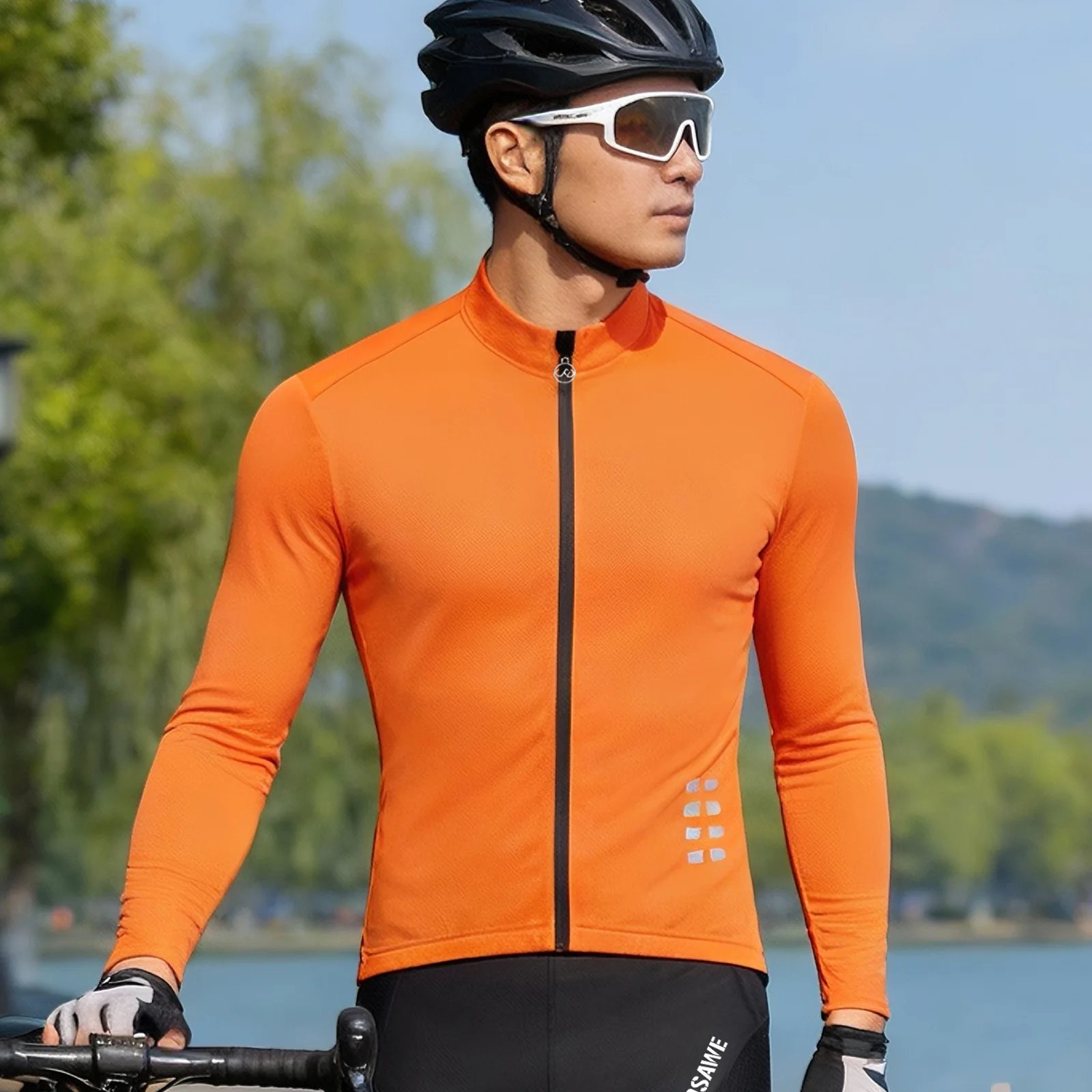 WOSAWE Spring and Autumn Cycling Long Sleeve Quick-Dry Breathable Solid Color Simple Top Road Bike Cycling Jersey