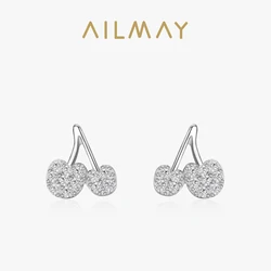 Ailmay Hypoallergenic 925 Sterling Silver Summer Fruit Little Cherry Earrings Exquisite Lovely CZ For Women Girls Party Jewelry