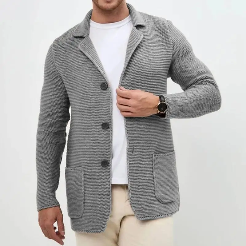 Kardigan Rajut Pria Santai Musim Gugur, Atasan Trendy Kerah Lipat Kancing Depan, Jaket Sweater Mantel Pria, Sweatercoat Vintage