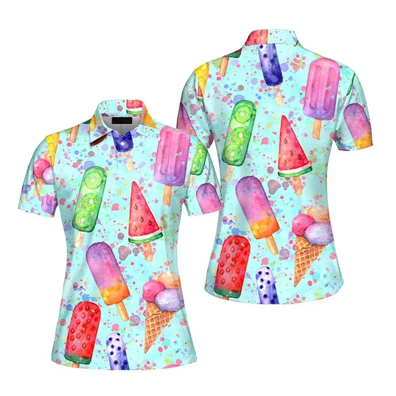 Newest Ice Cream Pattern 3D Printed Polo Shirt Fashion Harajuku3D Printed T-shirt Summer Lapel Short-sleeved Women Men Clothing