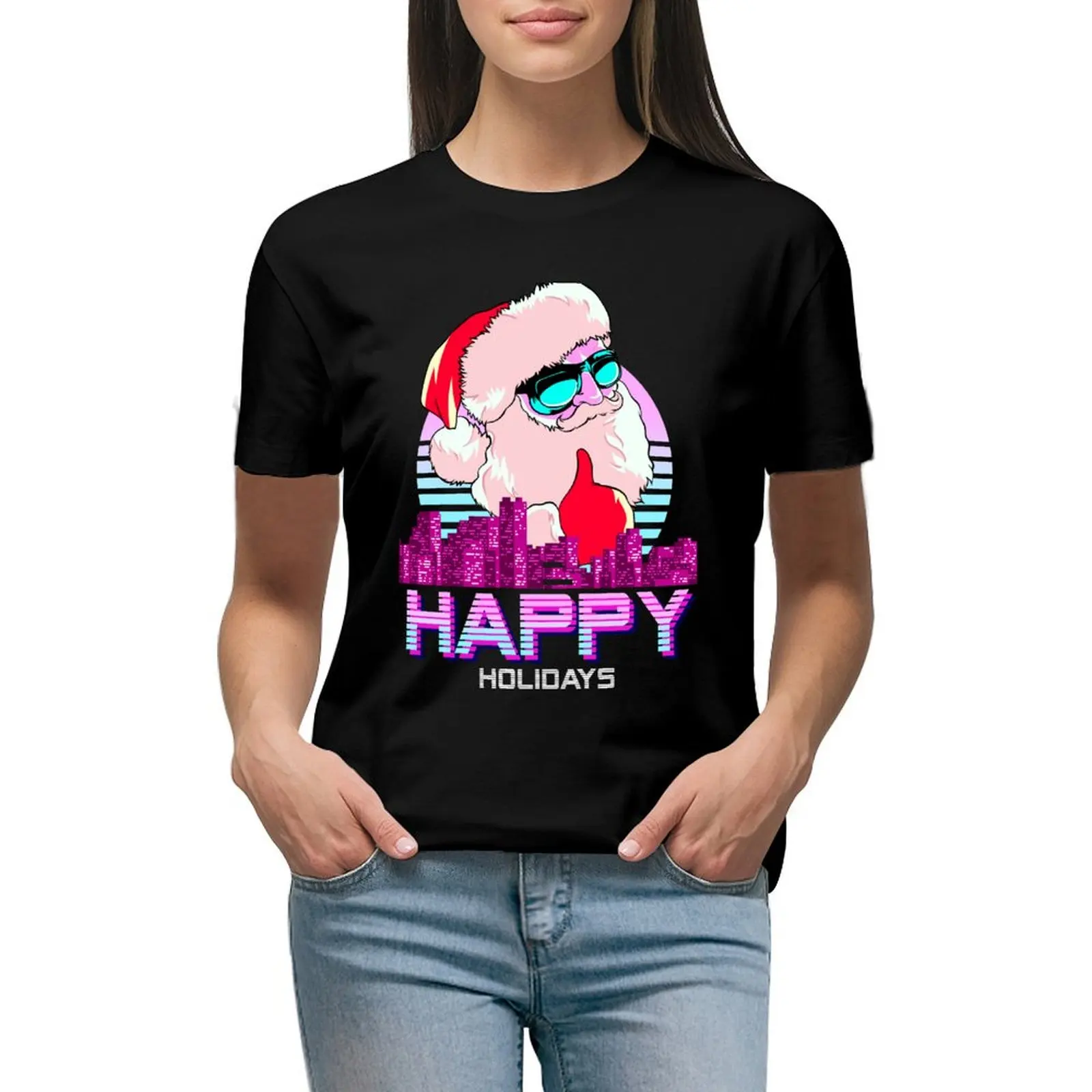 

Vaporwave Santa XMAS Funny Humor Happy Holidays T-shirt funny Short sleeve tee Women t-shirts