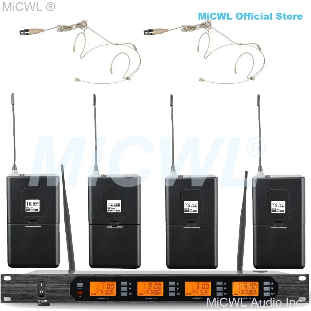 Original MiCWL D400 4 Beige Headset Wireless Stage Karaoke Performance Microphone System  400 Channel Mics Microphones