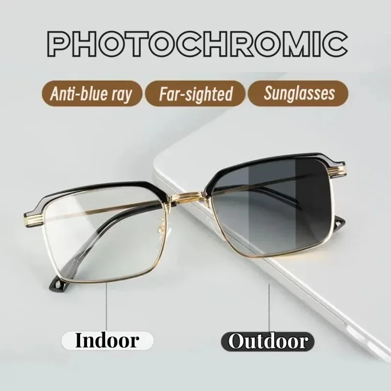 High Definition Men's Anti-blue Presbyopia Eyewear Photochromic Reading Glasses Metal Fashion Classic Hyperopia Eyeglasses