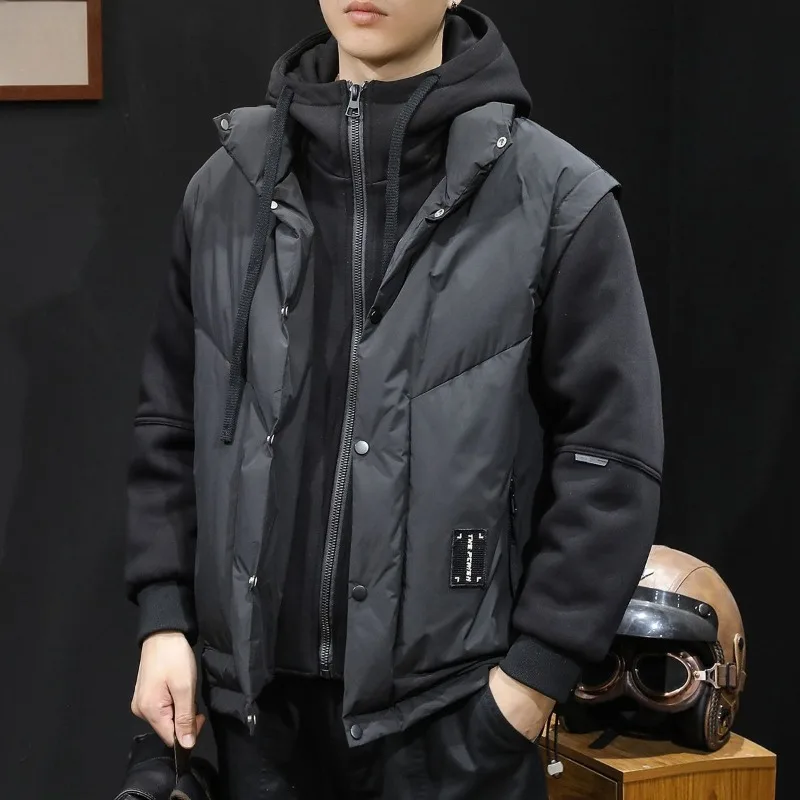 

Men's Winter New Trendy Brand Men's Workwear Hoodie Patchwork Coat Large-sized Coat A Hooded Faux Two-piece Cotton-padded Jacket