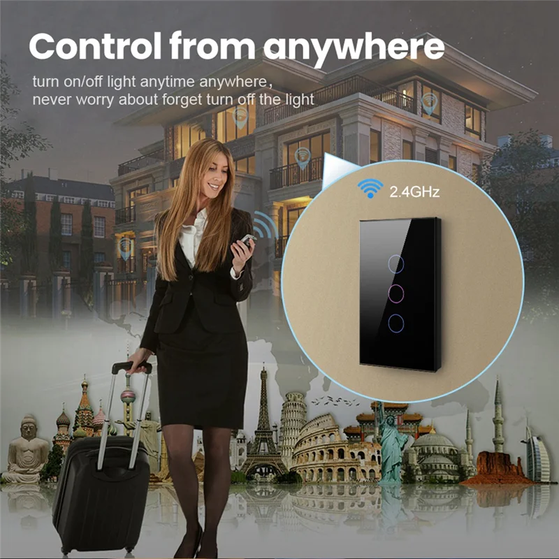 PHILE-Wifi Smart Wall Switch 3 Gang Smart Touch Sensor LED Light Switches Smart Home Alexa Google Home Control US Plug