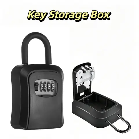 Outdoor Waterproof Key Storage Box 4 Digit Code Free Installation Steel Wire Hanging Extended Locking Hook Password Key Box