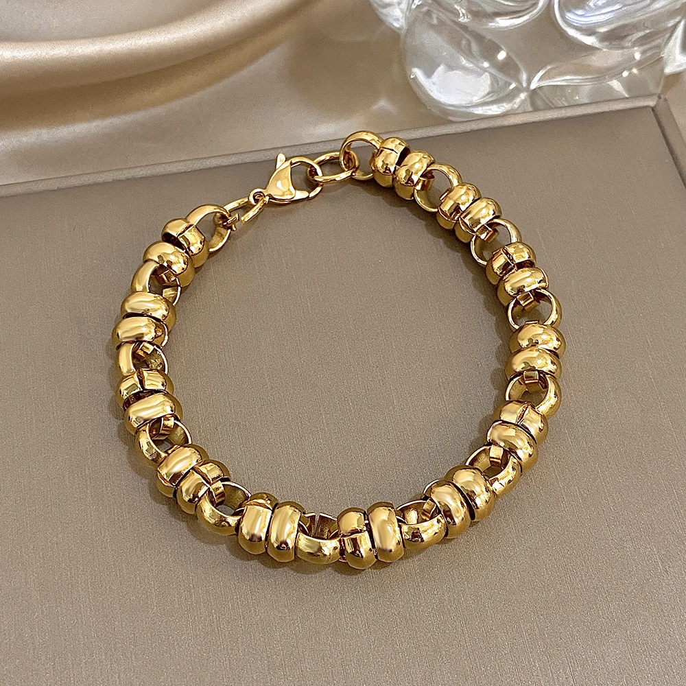 

Retro Waterproof Stainless Steel Bead Chain Bracelet for Women Classic Gold Color Irregular Charm Bracelet Punk Jewelry Gift