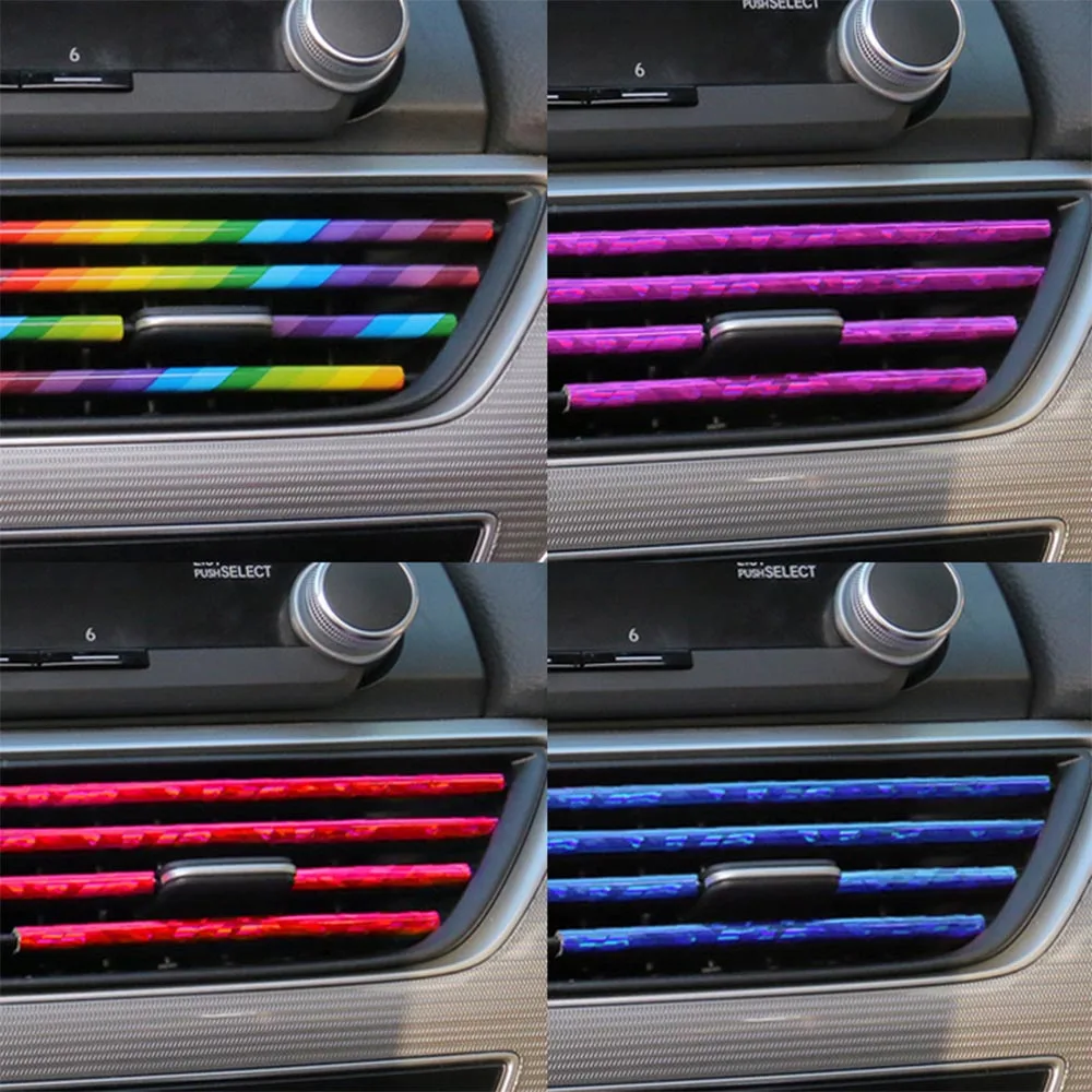 

10Pcs 20cm Car Air Conditioner Outlet Decorative U Shape Moulding Trim Decor Strips Colorful Shiny Trim Strip for Car Decoration
