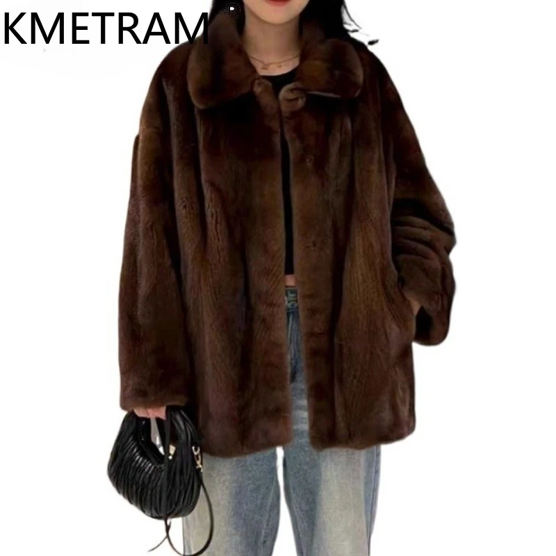 KMETRAM 100% veste de fourrure de vison entière femme luxe revers réel manteau de fourrure 2025 hiver nouveau dans les vêtements d'extérieur femmes vêtements шу onder