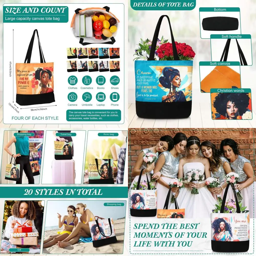 

Набор из 20 холщовых сумок-тоут с афроамериканским дизайном — женские христианские религиозные сумки