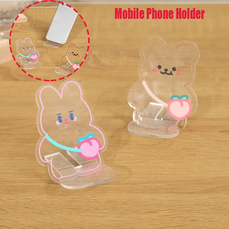 

1 шт., креативный акриловый держатель для мобильного телефона с рисунком медведя и кролика, милые украшения для рабочего стола, портативная съемная подставка для телефона