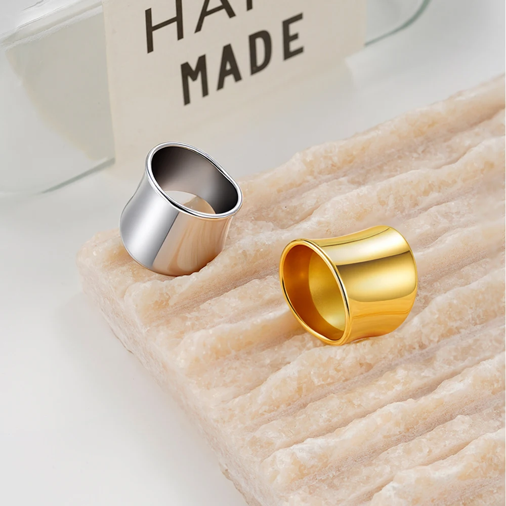 

ENFASHION Anillos Mujer Grossy Width Ring For Women Stainless steel 18K Plated Gold Fashion High Street Jewelry R254614