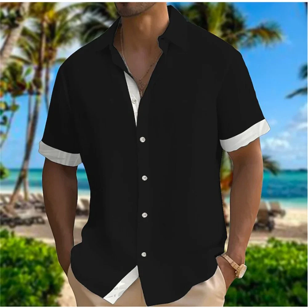 Camisas masculinas de botão de manga curta, monocromáticas, roupas suaves casuais, rua ao ar livre, moda plus size, verão, 2023