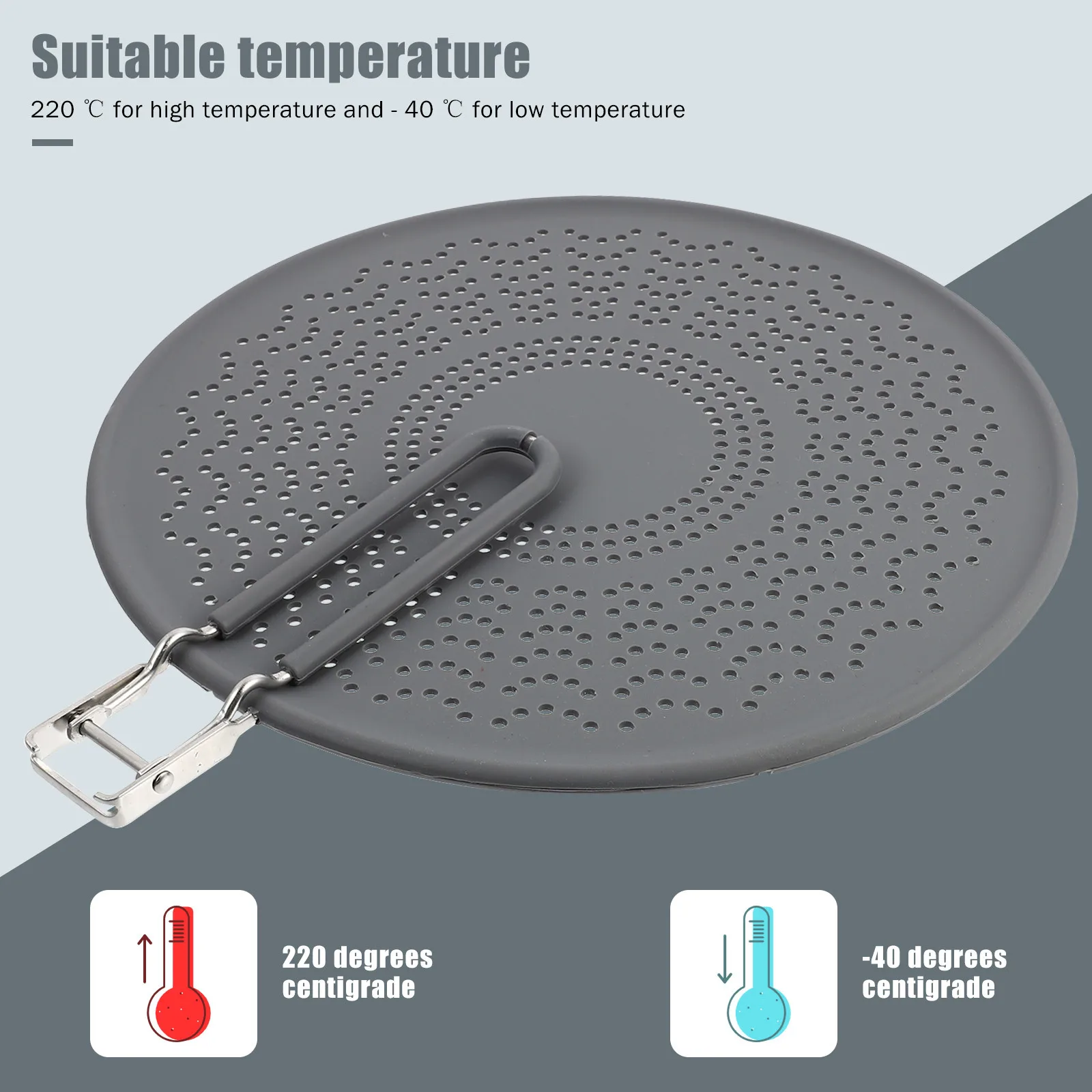 

1Pcs Silicone Oil Splatter Guard Heavy Duty Heat Resistant Non-Stick Mesh Lid Cover for Frying Pan with Large Steel Strainer