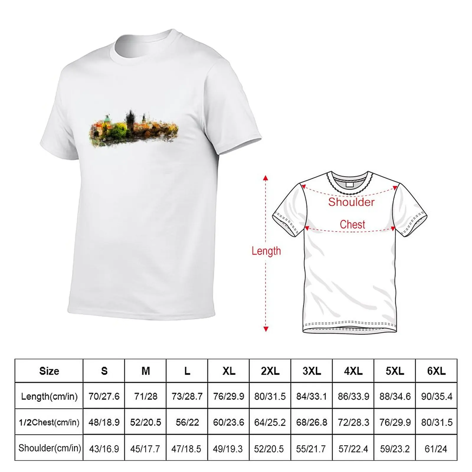 Prague panorame T-Shirt korean fashion Aesthetic clothing Tee shirt mens graphic t-shirts