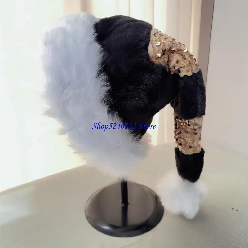 

634C помпоны, рождественские шапки Санта-Клауса для детей и взрослых, семейный сбор, полосатые шапки Санта-Клауса с блестками,