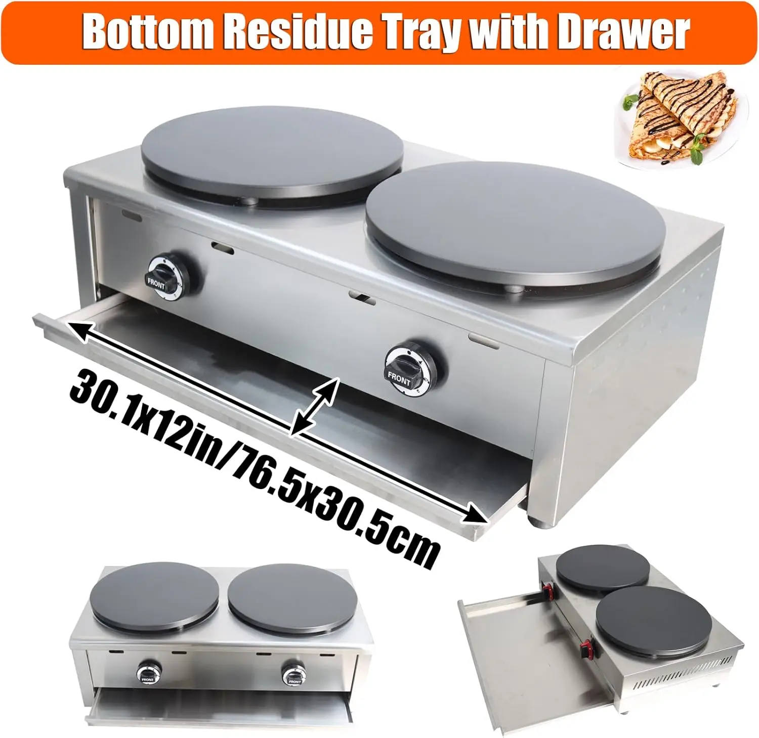 ダブルバーナー 15.75インチ 業務用パンケーキメーカー 天然ガス 2000Pa ノンスティッククレープメーカー パンケーキグリドルマシン