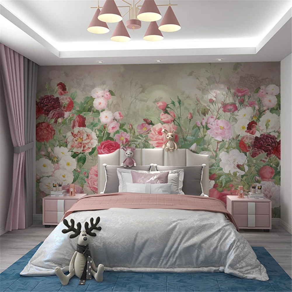 Custom Rural flower wallpaper for living room decoration sofa TV background American bedroom wallpaper art mural home decor