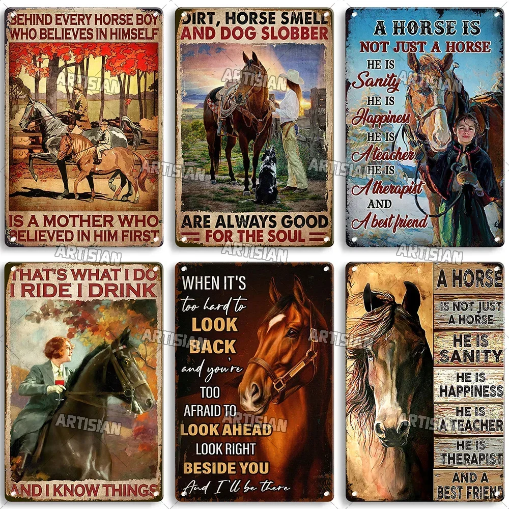 Artisian Ride Horse Metal Sign Cowgirl Tin Plate Cowboy Horse Racing Decorative Plaque Wall Decor Garage Bar Pub Club Hotel Cafe