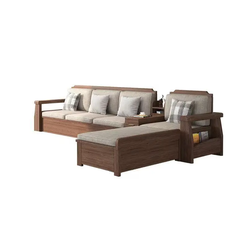 

Chinese solid wood sofa combination living room 2025 black walnut furniture size apartment new Chinese sofa home