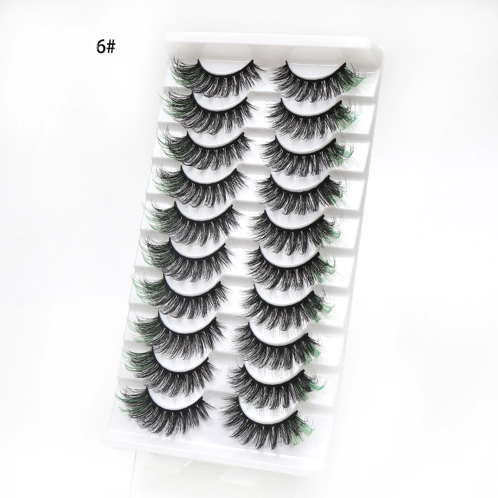 10 pairs/Tray Colorful natural flexiable long-lasting light weight durable curling stage false eyelash for stage party makeup