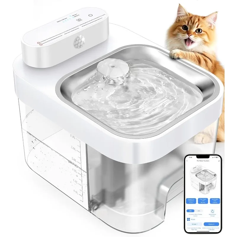 

Cat Water Fountain, App Monitoring Separated Clean & Waste Water Wireless Smart Pet Water Fountain, 5000mAh Battery & Plug-in Au