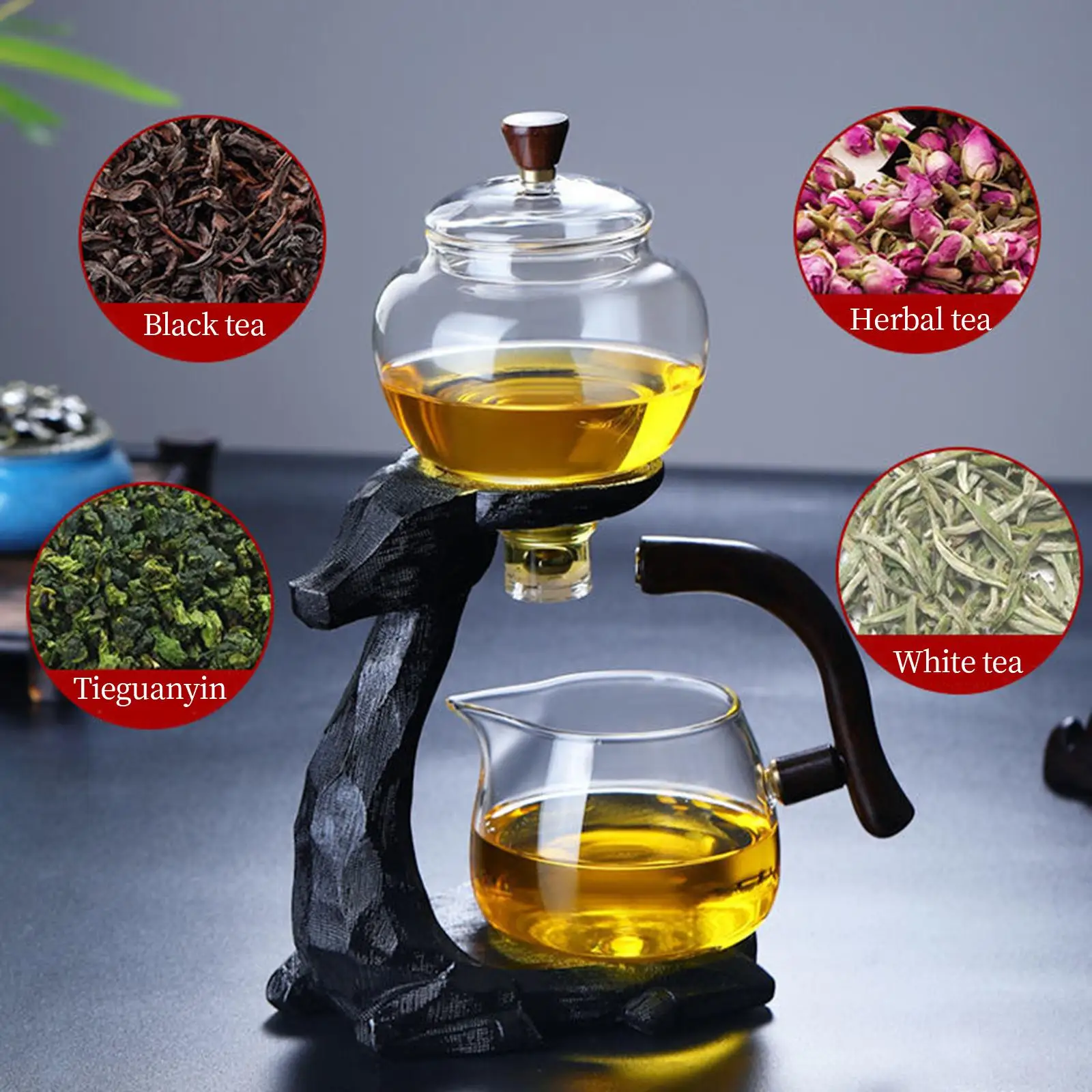 

Lazy Kungfu Tea Set Drip Pot Heat Resistant Dripping Tea Pot Teacup for Home