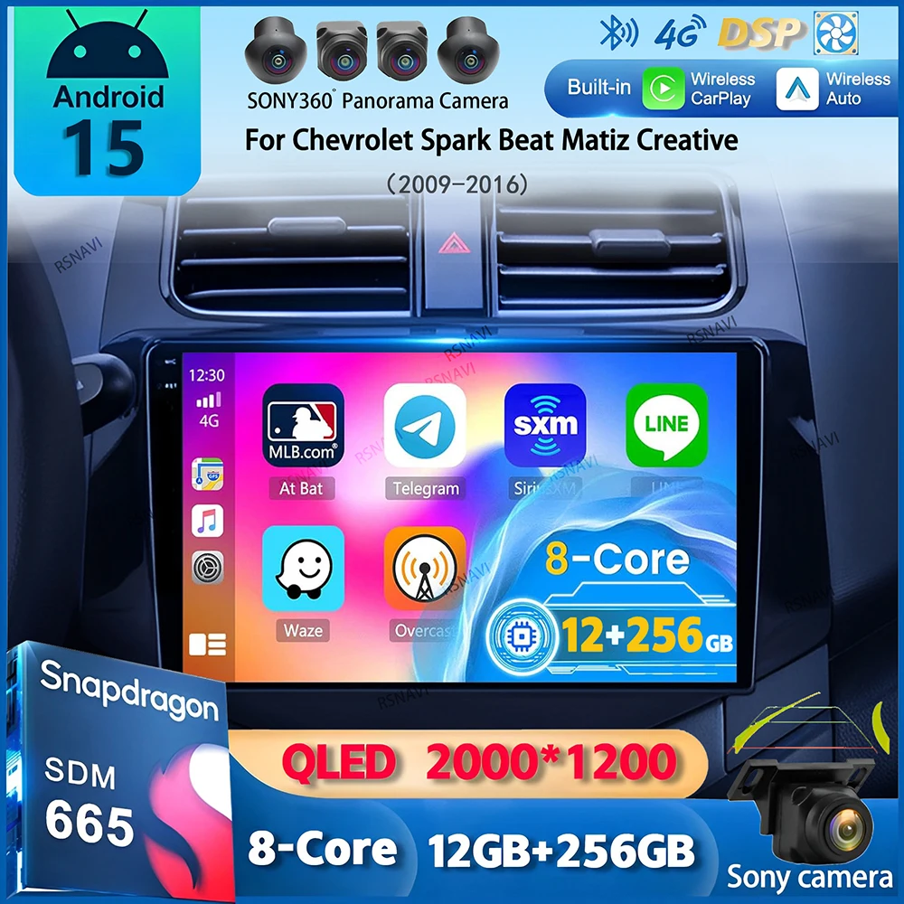 Android 15 Carplay Car Radio For Chevrolet Spark Beat Matiz Creative 2009-2016 Multimedia Video Player Stereo Head Unit 2din DSP