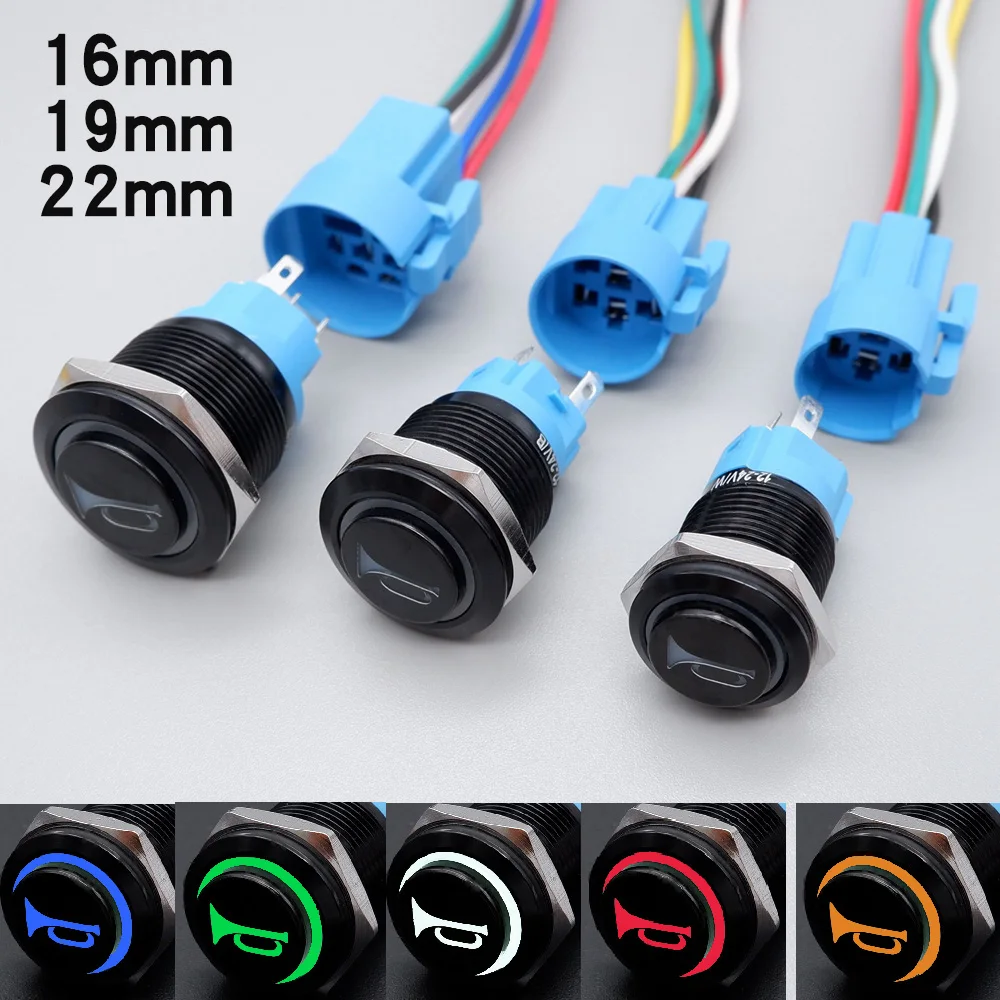 16/19/22mm Custom Black Metal Push Button Switch Led Light  Momentary Latching High Head Switches 5V 12V 24V Motorcycle Switch