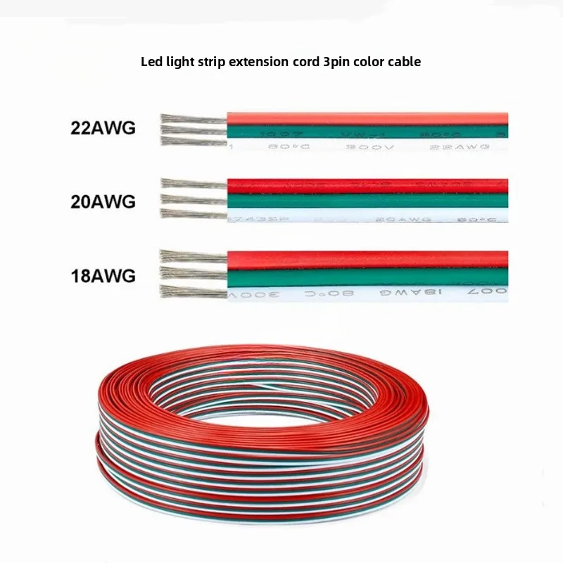 Kabel Ekstensi Lampu LED Tegangan Rendah 3Pin1 18/22/20AGW Line 100M