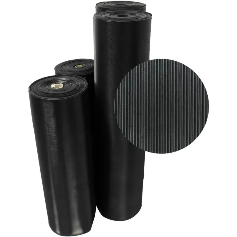 15 Fine Rib Corrugated Rubber Mats, 1/8" Thick x 4' x 15' Runners, Black