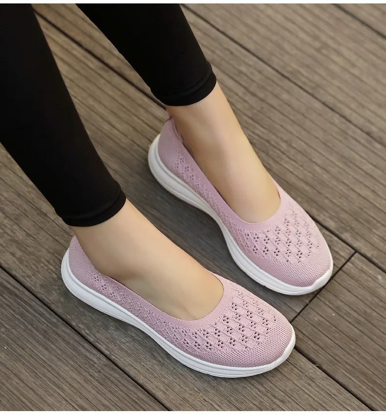 Mocasines transpirables de malla para mujer, zapatillas de deporte de Color sólido, zapatos informales para caminar en verano