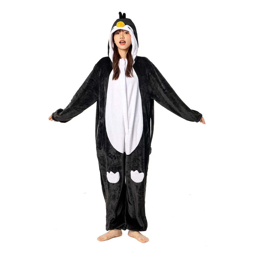 Adult Cartoon Penguin Shark Pajamas Dragon Cosplay Flannel Sleepwear Flannel Jumpsuit Costume Halloween Carnival Party Suit