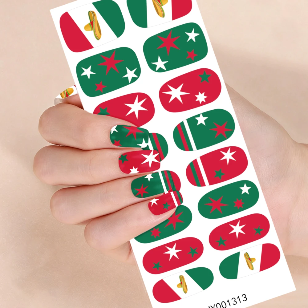 16Tips/Sheet 3D Mexico Flag Soccer Nail Stickers Football Pattern Self Adhesive Nail Decals DIY Sports Fan Nail Art Accessories