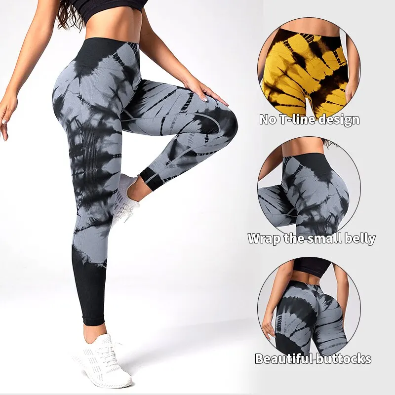 Naadloze leggings voor dames fitness yogabroek hoge taille das kleurstof legouts scrunch butt hijsen sport gym panty vrouw