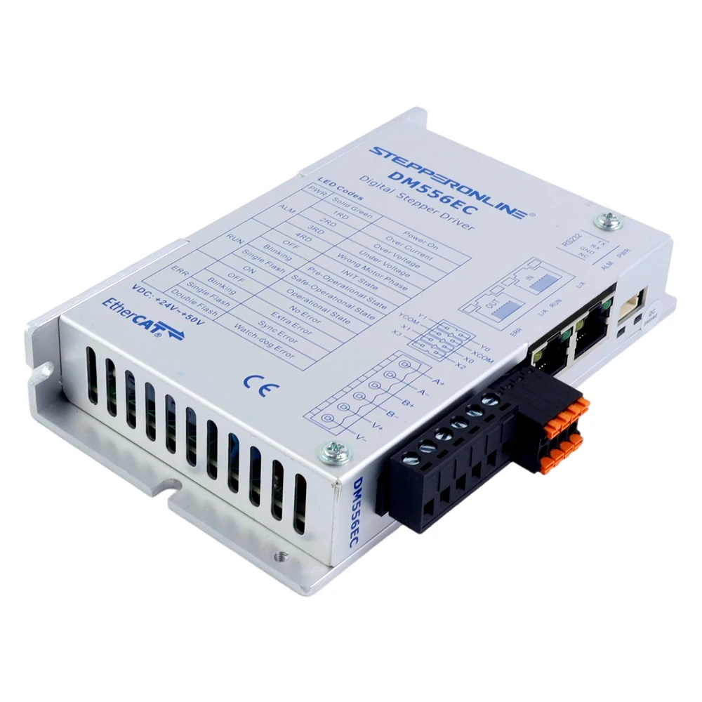 

STEPPERONLINE EtherCAT Nema 23 Шаговый драйвер с открытым контуром DM556EC 0-7,2A 24-50 В постоянного тока для шагового двигателя Nema 23, 24, 34