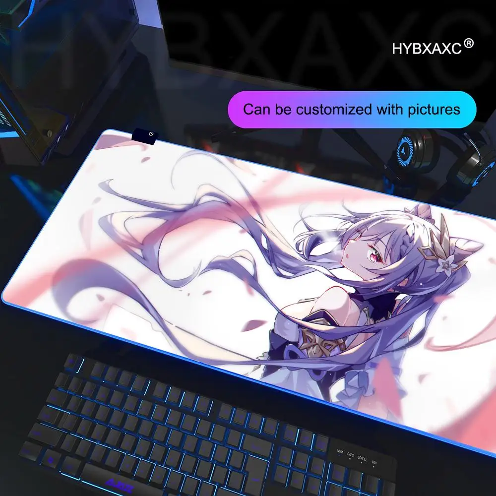 Genshin Impact Keqing Mousepad لوحة ماوس كبيرة للألعاب RGB LockEdge سميكة لوحة مفاتيح الكمبيوتر الجدول حصيرة مكتبية