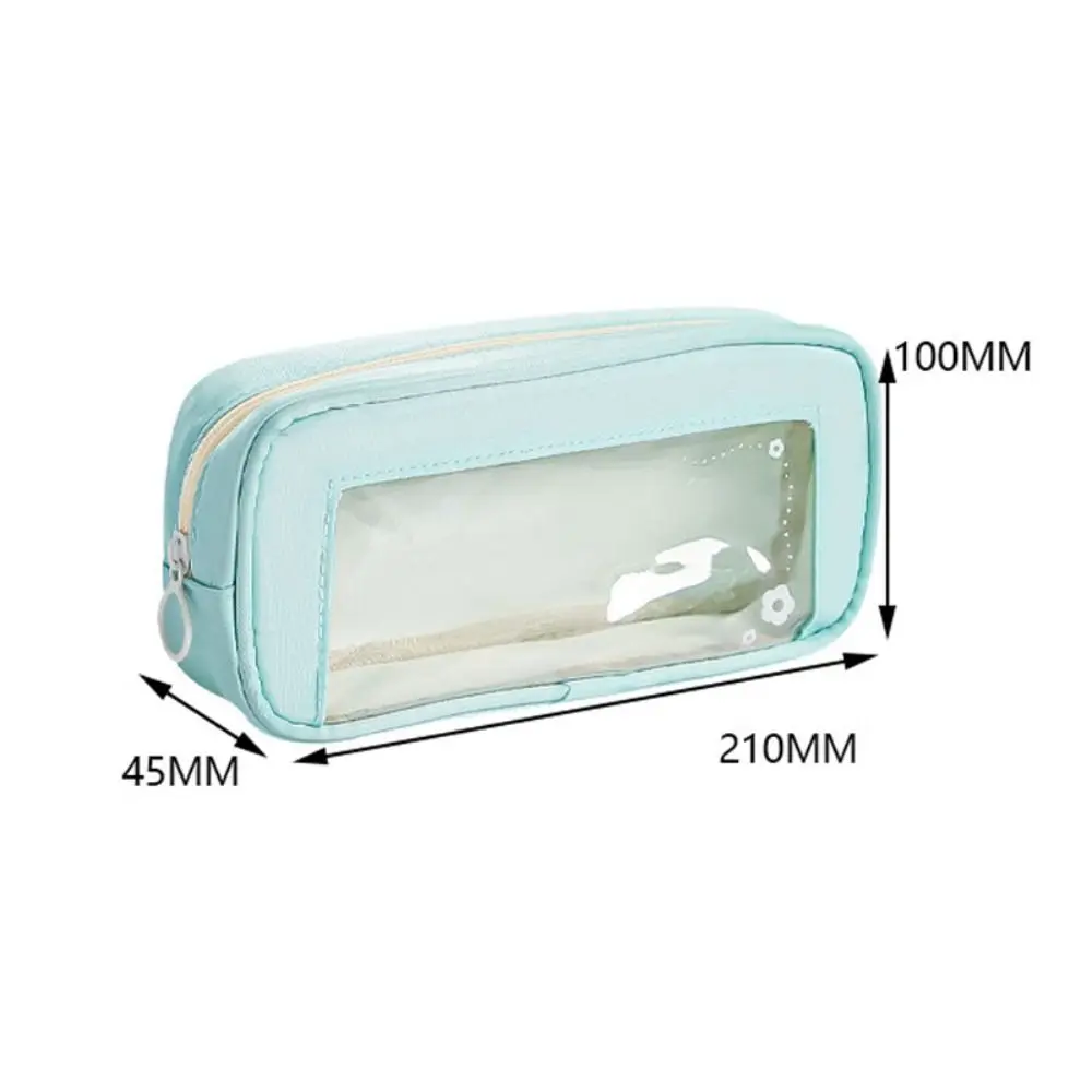 Durable Fesh Floral Pen Bag Zipper Design Transparent Stationery Bag Large Capacity Pencil Case School Office