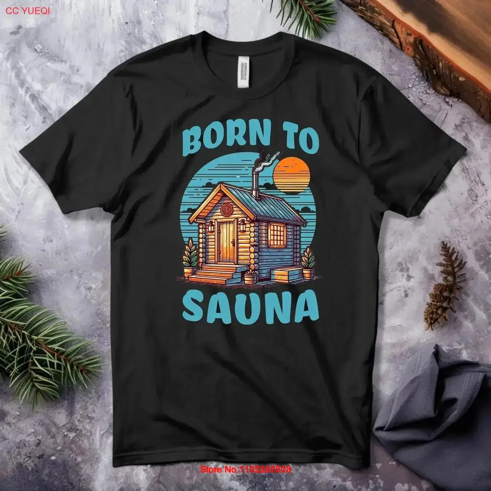 Camiseta Born To Sauna Preferiría en Finlandia vintage Gráfico lavado Cómodo Versátil Moda Casual Ligeramente vintage Lavado