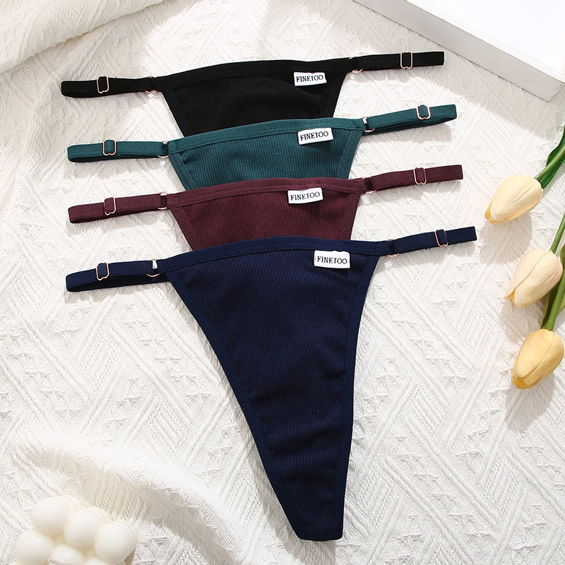 FINETOO 3PCS/Set Seamless Cotton Thong Adjustable Low Waist Women Thongs Sexy T-back Ladies Bikini Underwear G-String Lingeries