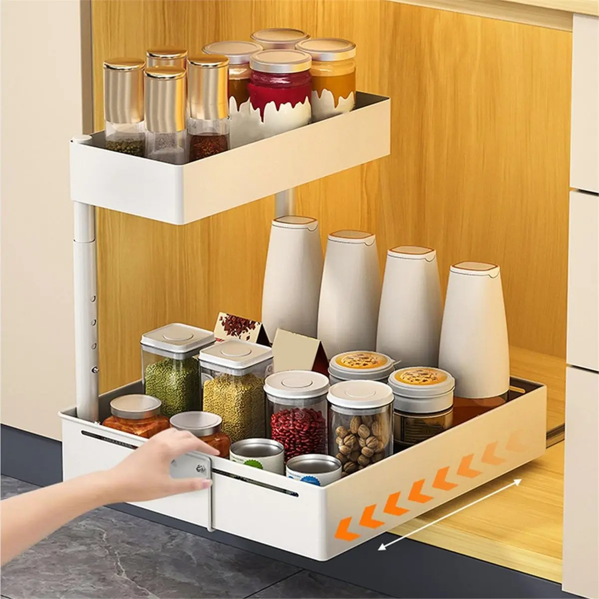 

【AT48】 НОВЫЙ 2-уровневый выдвижной органайзер для шкафа, регулируемый по высоте выдвижной ящик для шкафа, многофункциональные выдвижные полки для хранения