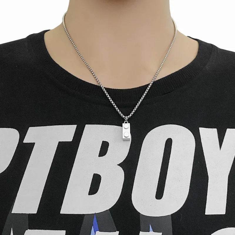 2023 New Lego Granular Necklace Hip Hop Versatile Couple Collar Chain Stainless Steel Necklace Gift Wholesale