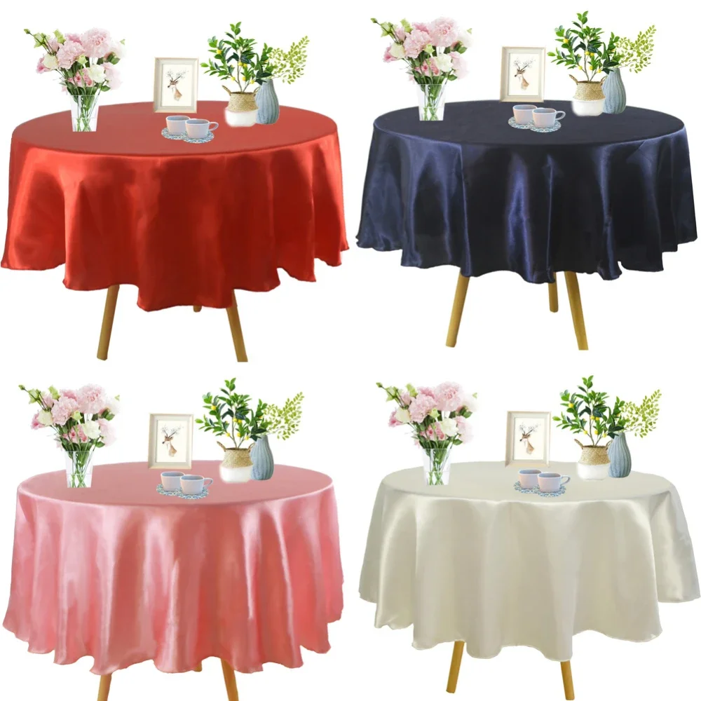 Round 145cm Table Cloth Satin Tablecloth Overlays Wedding Christmas Baby Shower Birthday Banquet Decor Outdoor Table Cover