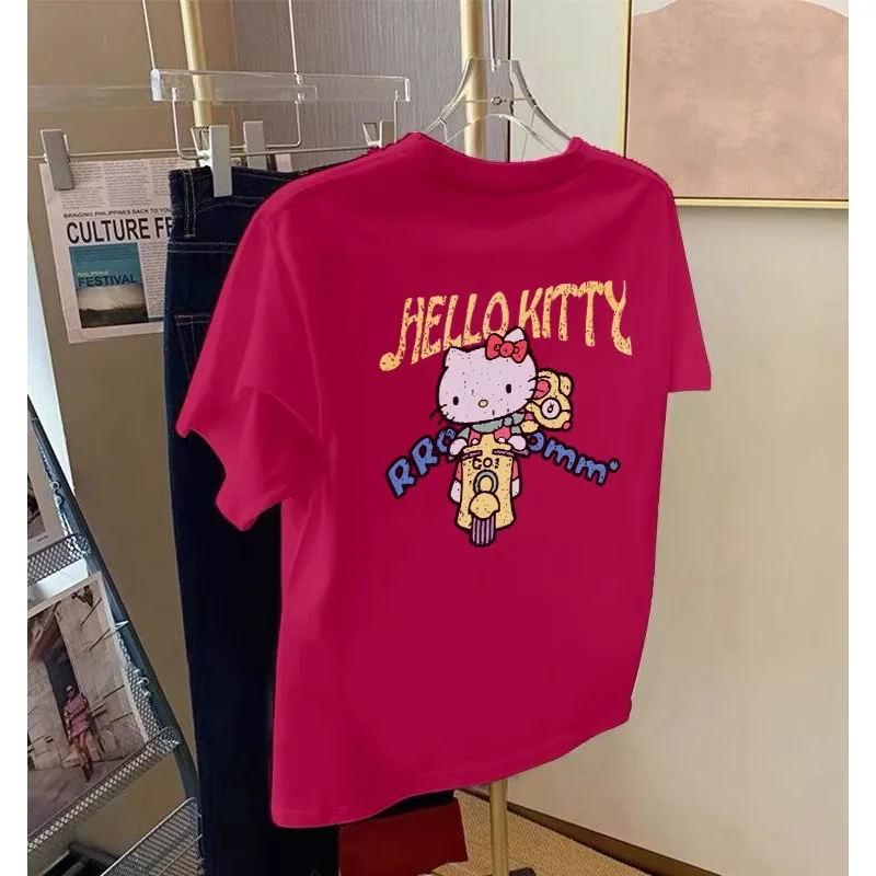 100% cotton cartoon Hello Kitty T-shirt new  short-sleeved men's/women's couple T-shirt Sanrio top women's clothing 50% discount