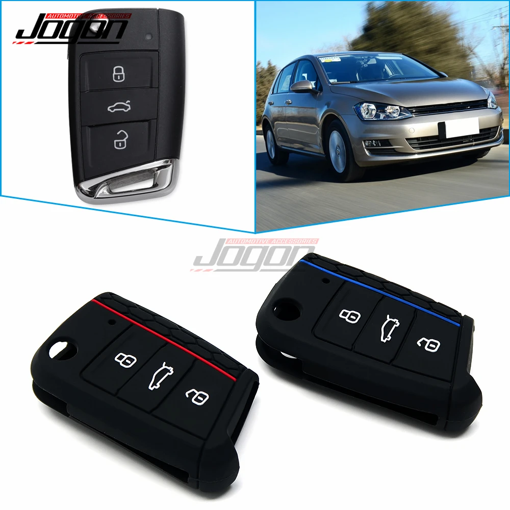 Silicone Car Key Case Holder Fob Keyless Remote Key Case Shell Cover Trim For VW Polo Tiguan Golf 7 MK7 2015 2016 2017 2018 2019